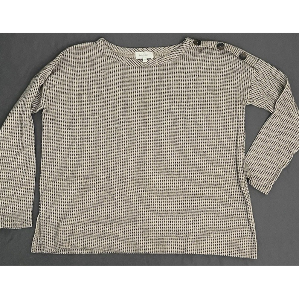 Bohme Long Sleeve Shirt Womens Size Medium Brown Black Round Neck Boho - Picture 10 of 12